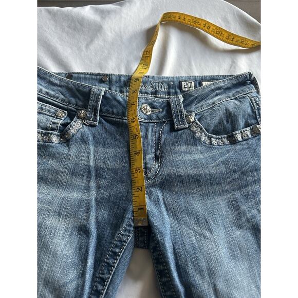Miss Me Boot Cut Frayed Hem Jeans Womens Size 27 Blue Bling Rhinestone Cowgirl - Picture 10 of 12